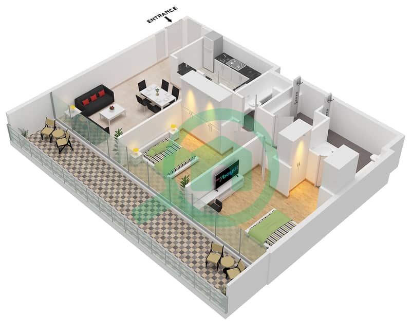 Vida Residence Aljada - 2 Bedroom Apartment Type C Floor plan interactive3D