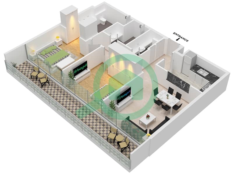 Vida Residence Aljada - 2 Bedroom Apartment Type E Floor plan interactive3D