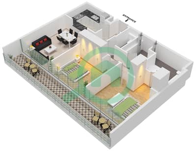 Vida Residence Aljada - 2 Bedroom Apartment Type E-1 Floor plan