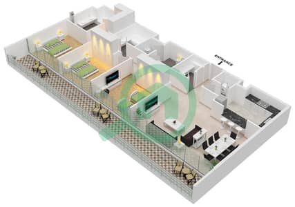 Vida Residence Aljada - 3 Bedroom Apartment Type B Floor plan