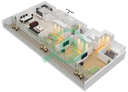 Vida Residence Aljada - 3 Bedroom Apartment Type B-1 Floor plan