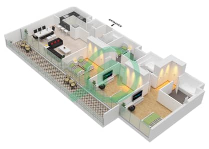 Vida Residence Aljada - 3 Bedroom Apartment Type C Floor plan