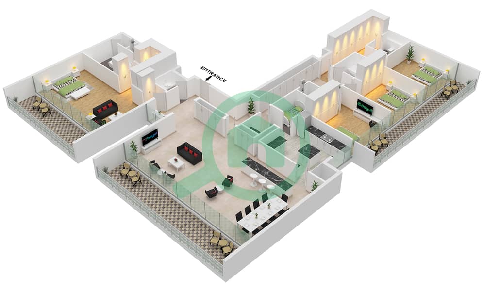 Vida Residence Aljada - 4 Bedroom Penthouse Type A Floor plan interactive3D