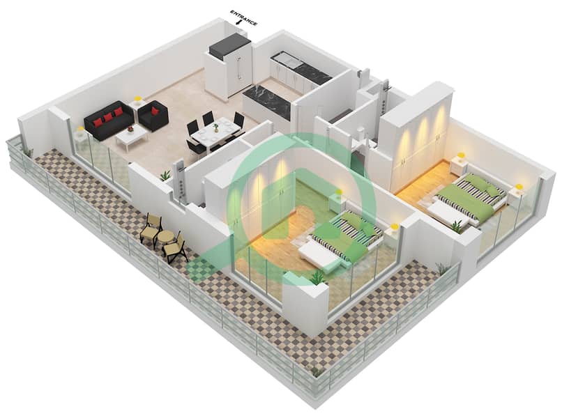 Sunbliss Residences - 2 Bedroom Apartment Type A Floor plan interactive3D