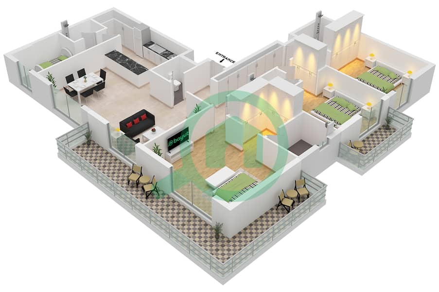 Sunbliss Residences - 3 Bedroom Apartment Type B Floor plan interactive3D