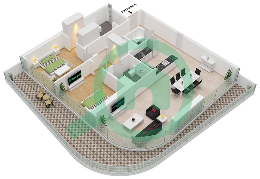 RP Heights - 2 Bedroom Apartment Unit 02 FLOOR 36 Floor plan interactive3D