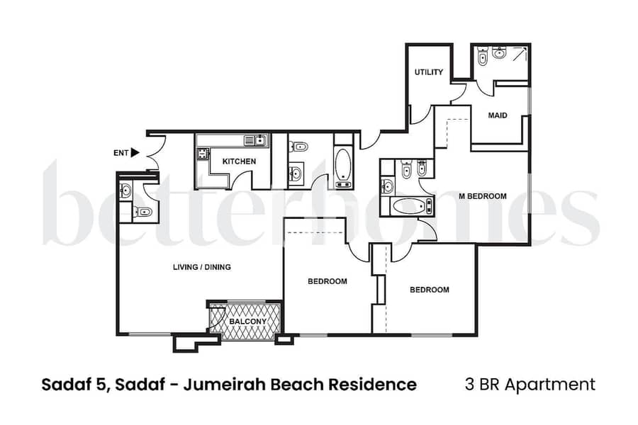 16 3 BR Sadaf 5 Sadaf Jumeirah Beach Residence Floorplan 3