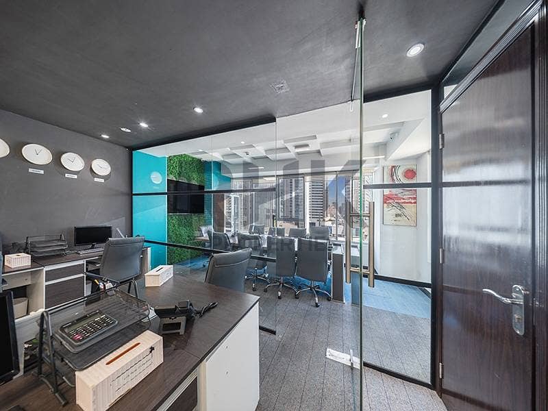 14 Fitted office with world clocks, meeting room and glass cabin in Dubai tower