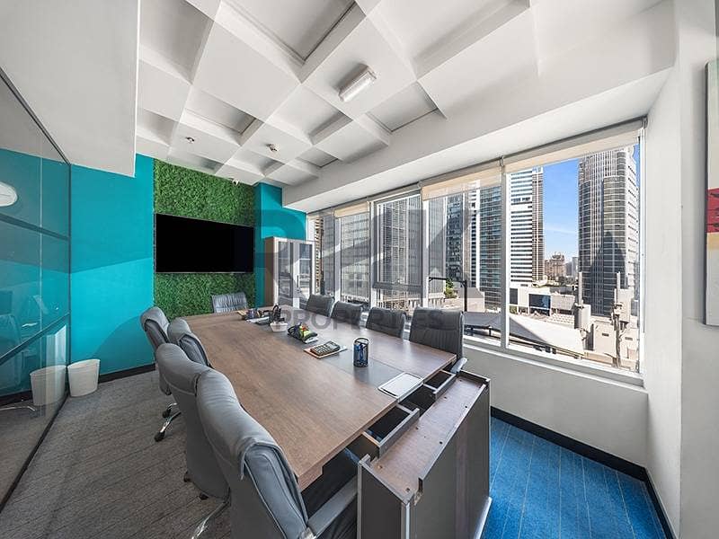 27 Office boardroom with conference table, TV and Marina tower views in JLT Dubai