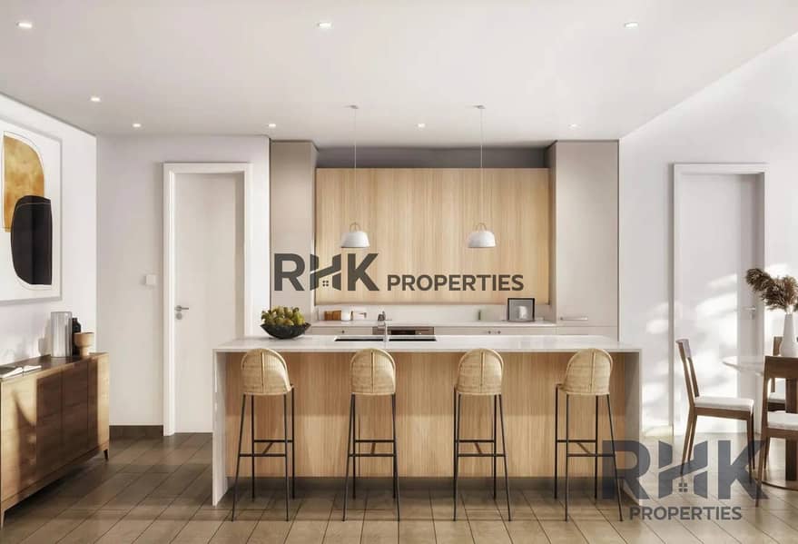4 Open-plan kitchen with breakfast bar and dining area in The Portman by Ellington Properties, Dubai