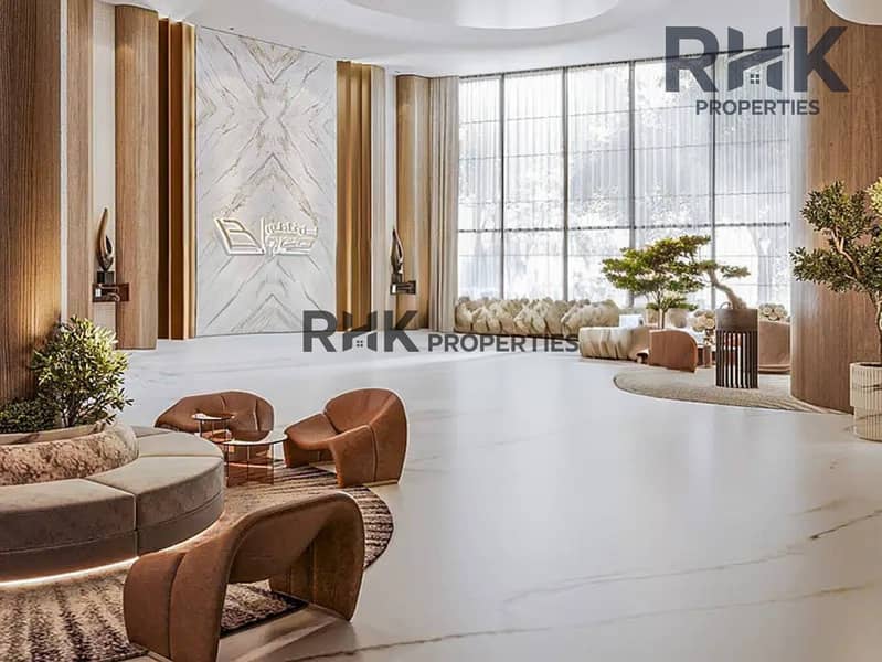 3 Grand marble lobby with gold accents in luxury Dubai residential tower