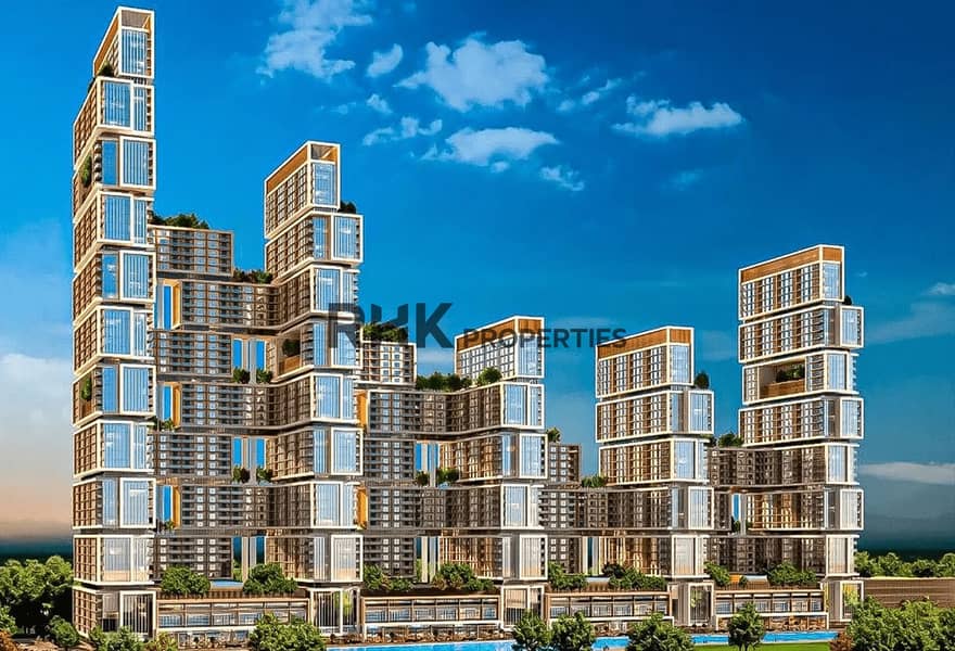 10 Sobha One stepped towers exterior render with rooftop greenery in Sobha Hartland Dubai