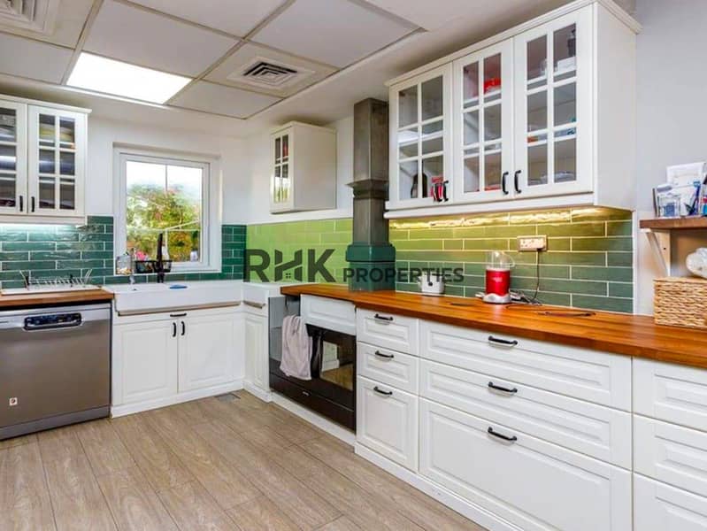6 White shaker kitchen with green subway tile backsplash and butcher block countertops
