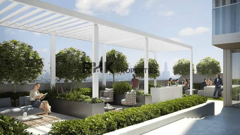 11 Luminar Tower Dubai rooftop garden terrace with pergola seating and skyline views
