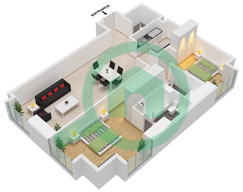 Marina 101 - 2 Bedroom Apartment Unit 1 Floor plan interactive3D