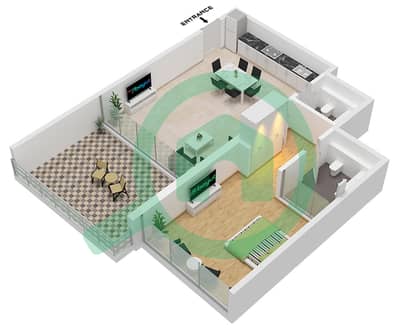 Seaside Hills Residence - Plano de planta de 1 habitación Apartamento Unidad B-01 FLOOR 2