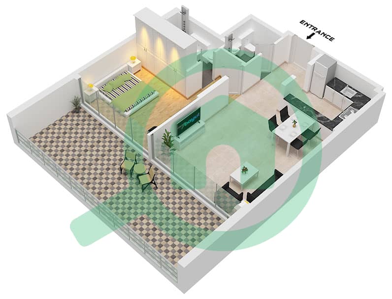 AARK Residences - 1 Bedroom Apartment Unit 5 FLOOR 1-10 Floor plan interactive3D