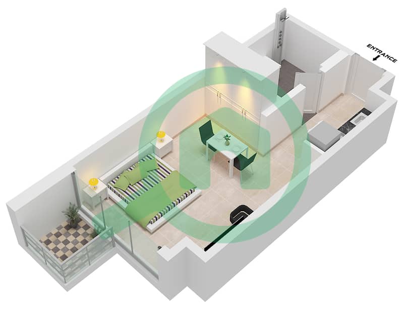 Mawjan Residence - Grundriss für Studio Wohnung Einheit 11 FLOOR 1 interactive3D