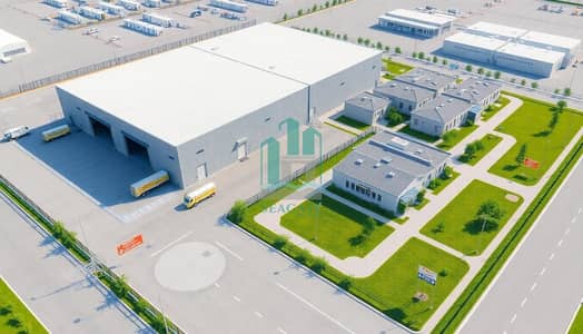 مستودع للبيع في عجمان الصناعية، عجمان - A_realistic_architectural_3D_render_aerial_view_of_an_industrial_site_layout_a_large_warehouse_building_in_the_front_with_a_loading_dock_trucks_and_parking_area_perimeter_fencing_and_a_security_gate. _Behind_the_wareh. jpeg مستودع للبيع في عجمان الصناعية، عجمان - A_realistic_architectural_3D_render_aerial_view_of_an_industrial_site_layout_a_large_warehouse_building_in_the_front_with_a_loading_dock_trucks_and_parking_area_perimeter_fencing_and_a_security_gate. _Behind_the_wareh. jpeg