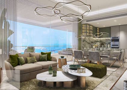 1 Спальня Апартаменты Продажа в Дубай Харбор, Дубай - DAMACBay_05_interior_living_dining_sea_view. jpg