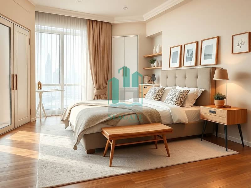 3 Photorealistic_interior_photograph_of_a_bedroom_in_a_modern_1_bedroom_apartment_in_the_UAE_Dubai_matching_the_existing_living_area_style. _Warm_natural_light_from_a_large_window_or_balcony_door_with_sheer_curtains_par. jpeg