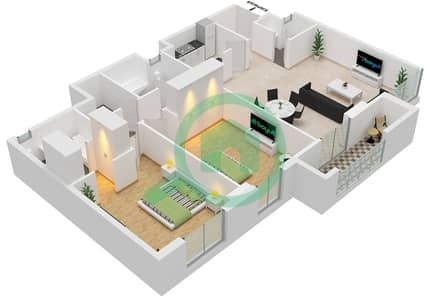 Executive Tower J - Planimetria del piano di 2 Camere Appartamento Tipo/unità J20/UNIT 1-6 FLOOR 16-28