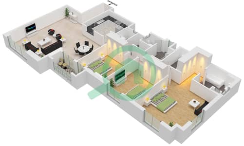 Executive Tower J - Planimetria del piano di 3 Camere Appartamento Tipo/unità J30/UNIT 1-2,9-10 FLOOR 3