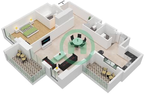 Executive Tower J - Planimetria del piano di 1 Camera Appartamento Tipo C