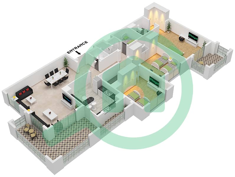 Ansam 3 - 3 Bedroom Apartment Type/unit A/UNIT 2,3,13,15 FLOOR 1 Floor plan Type A Unit 2,13 Floor 1 
Unit 3,15 Floor 2-4 interactive3D