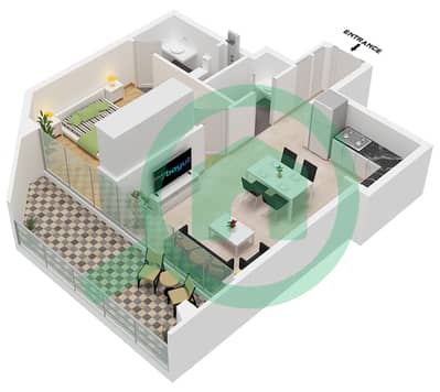 Binghatti Starlight - 1 Bedroom Apartment Type 5 Floor plan
