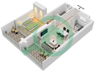 Binghatti Starlight - 1 Bedroom Apartment Type 7 Floor plan