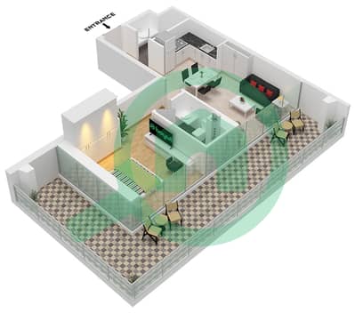 Binghatti Starlight - 1 Bedroom Apartment Type 12 Floor plan