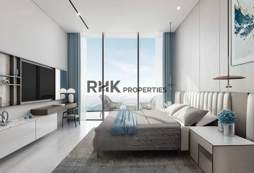 4 luxury master bedroom Dubai Burj Khalifa view balcony floor to ceiling windows