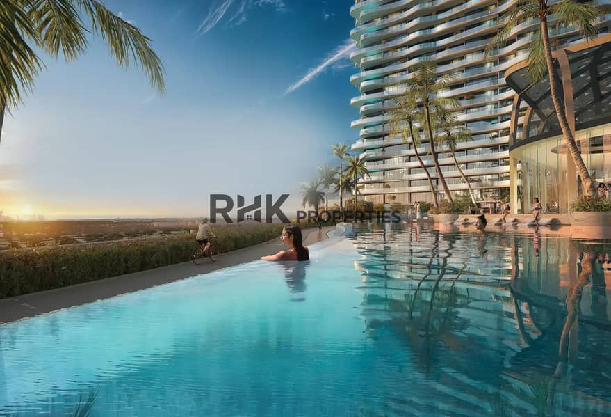 11 infinity pool Dubai luxury apartments golden hour cycling track resort living