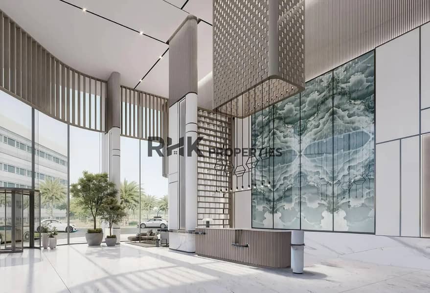 13 luxury apartment lobby interior Dubai marble floors double height ceiling onyx wall