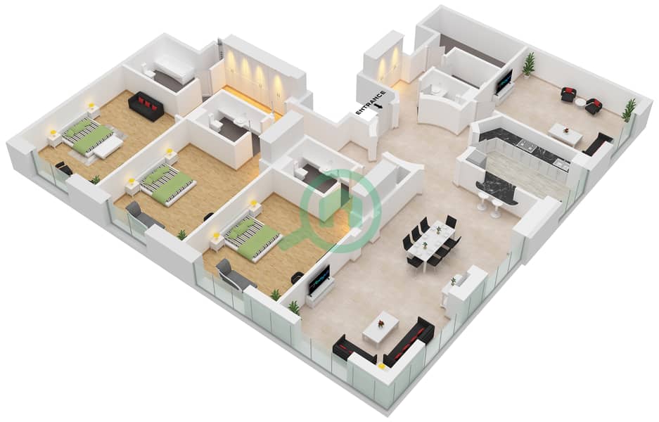 Aeternitas Tower - 3 Bedroom Apartment Type 03 Floor plan interactive3D