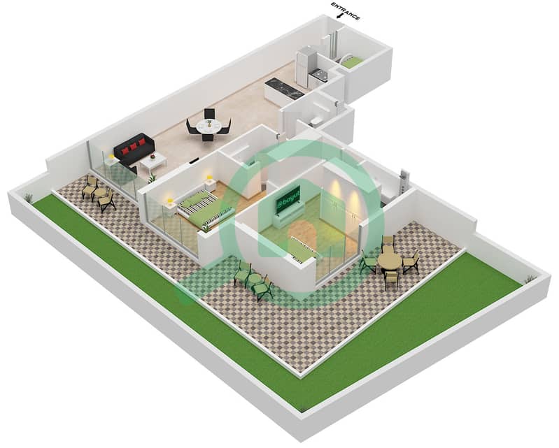 Reem by Vision - Planimetria del piano di 2 Camere Appartamento Unità 4 FLOOR 1 interactive3D