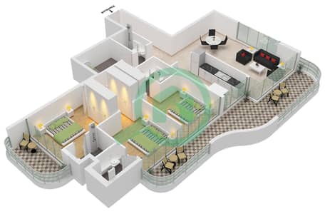 Reem by Vision - Planimetria del piano di 3 Camere Appartamento Unità 21 FLOOR 2-8