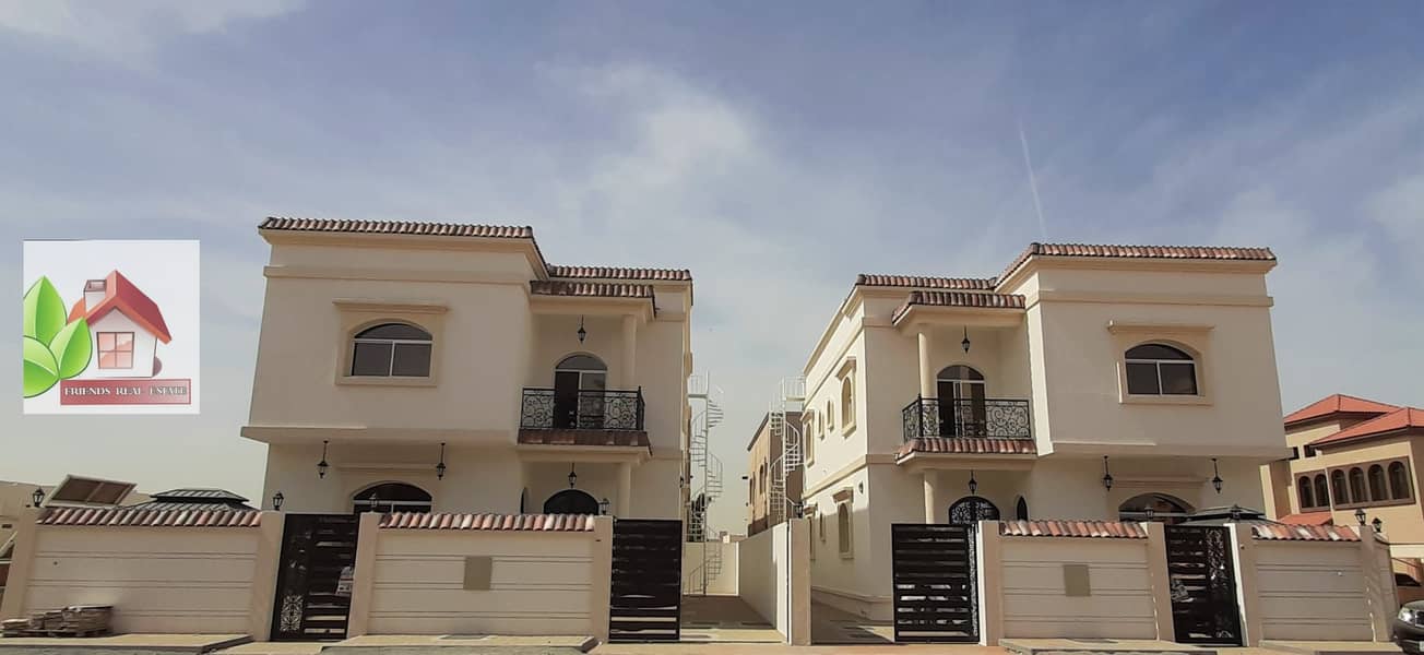 Modern design in the best locations of Al Rawda 1, corner villa, excellent location in Al Rawda, second piece of public street, super deluxe finishing