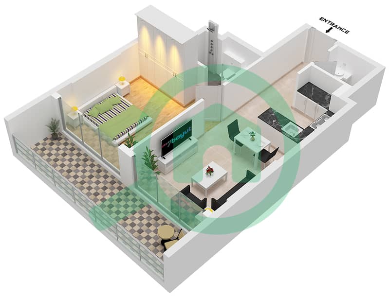 Bliss Tower - Planimetria del piano di 1 Camera Appartamento Tipo 1A interactive3D
