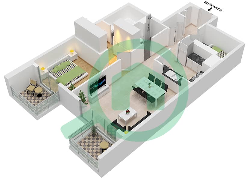 V1stara House 2 - 1 Bedroom Apartment Type B1 FLOOR 2-10 Floor plan interactive3D