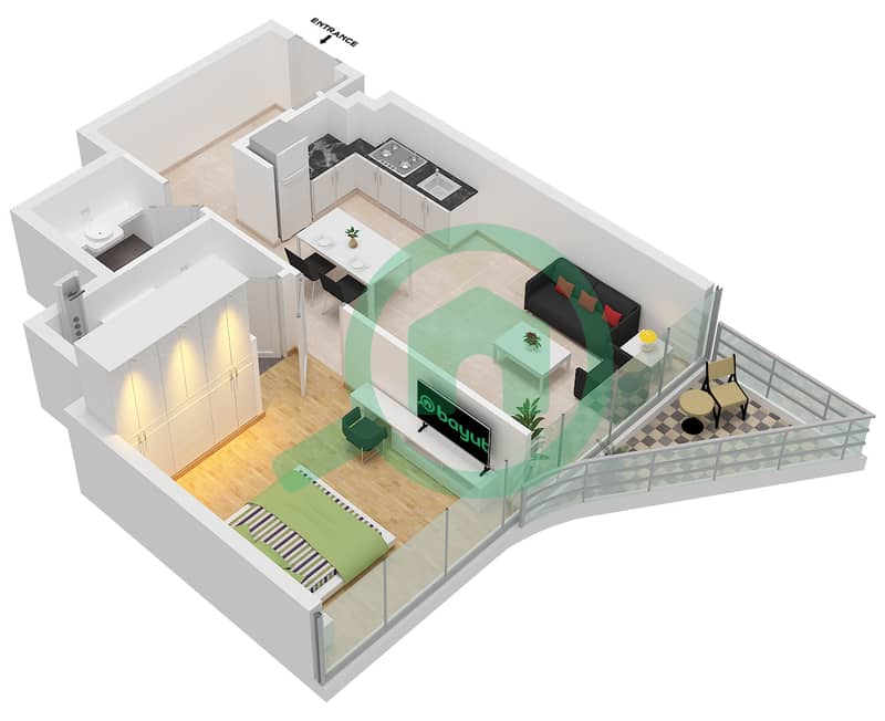 Beverly Grande - 1 Bedroom Apartment Type VISTA Floor plan interactive3D
