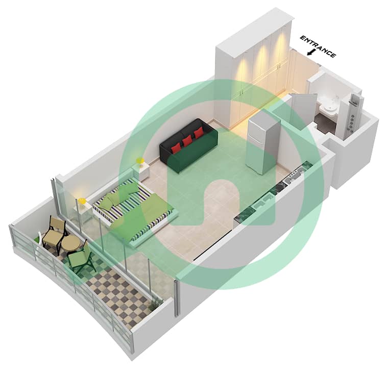 Chic Tower - Planimetria del piano di Monolocale Appartamento Tipo/unità 1 / UNIT 19 FLOOR 8,10 interactive3D