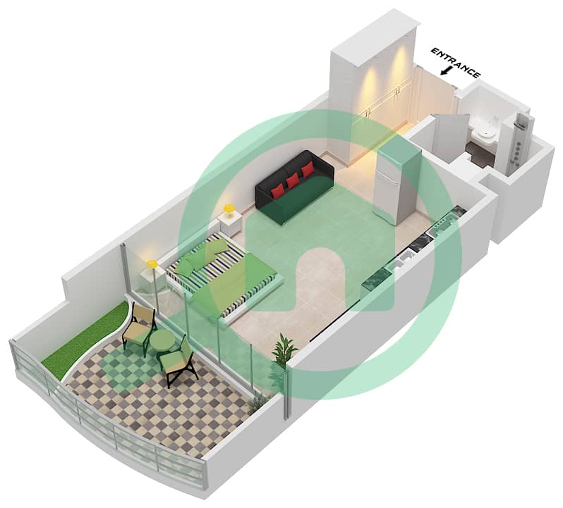 المخططات الطابقية لتصميم النموذج / الوحدة 2 / UNIT 9 FLOOR 7,11 شقة استوديو - شيك تاور interactive3D