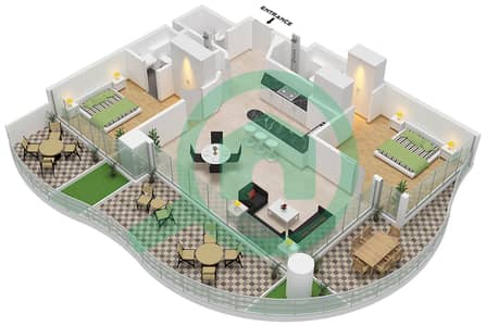 Chic Tower - Planimetria del piano di 2 Camere Appartamento Tipo/unità 1 / UNIT 14 FLOOR 7,11