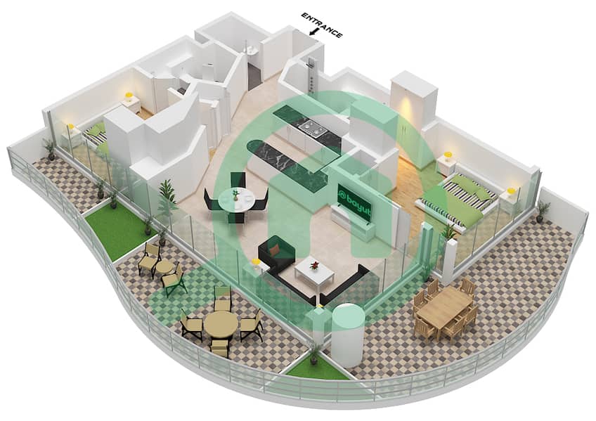 Chic Tower - Planimetria del piano di 2 Camere Appartamento Tipo/unità 2 / UNIT 35 FLOOR 8,10 interactive3D