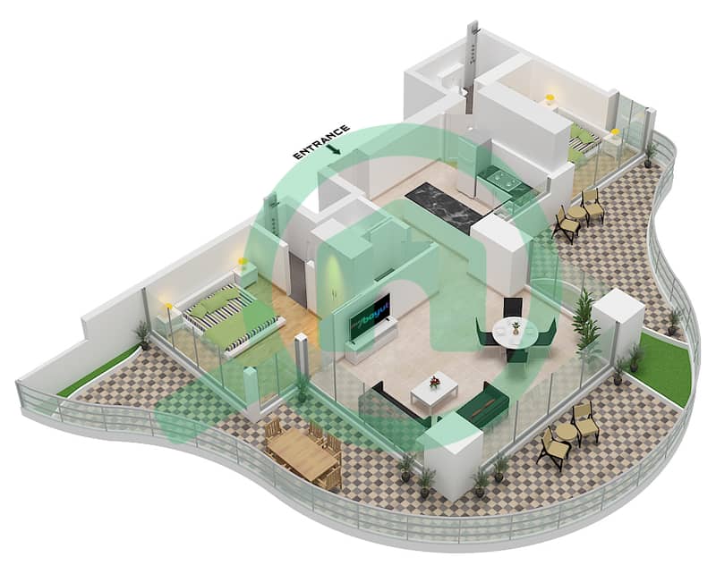 Chic Tower - Planimetria del piano di 2 Camere Appartamento Tipo/unità 3 / UNIT 47 FLOOR 8,10 interactive3D