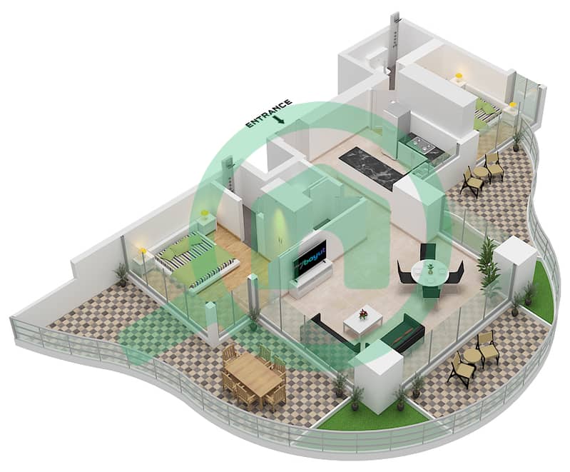 Chic Tower - Planimetria del piano di 2 Camere Appartamento Tipo/unità 3 / UNIT 46 FLOOR 7,11 interactive3D