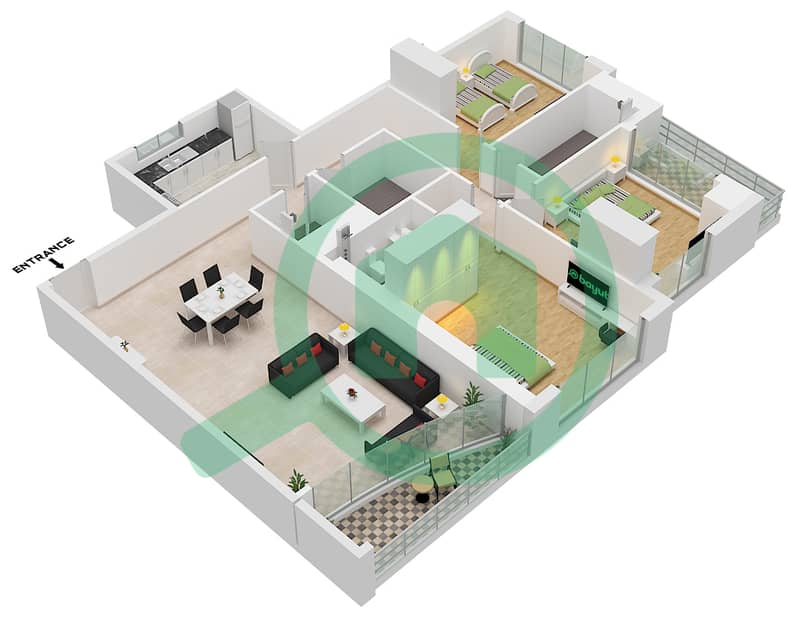 Shadow Tower - 3 Bedroom Apartment Type/unit A / UNIT 05 Floor plan interactive3D