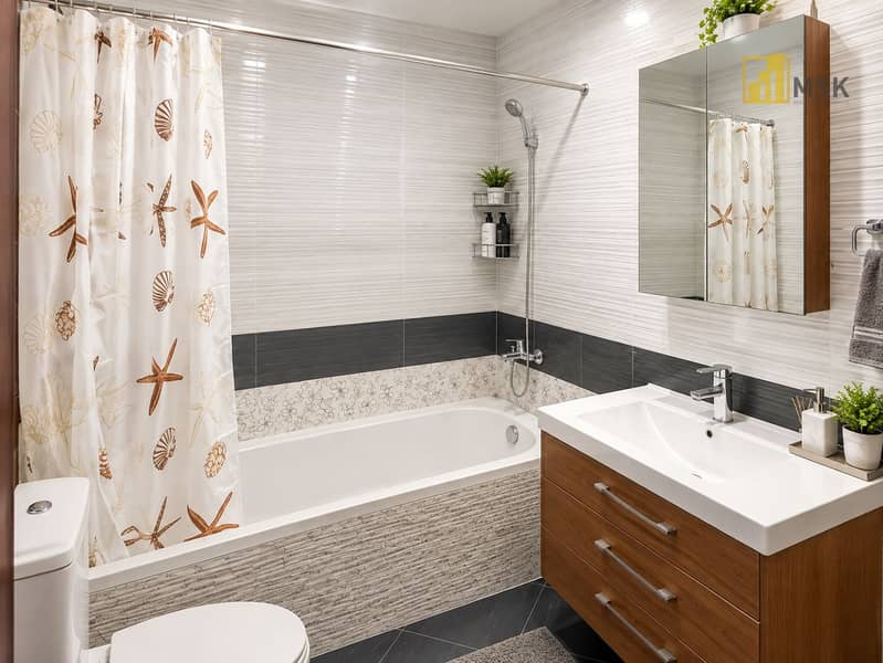 9 Modern Coastal Bathroom with Shells and Plants. png